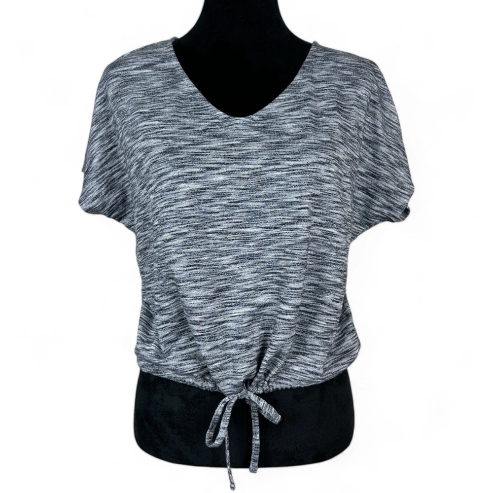Como Vintage Crop Top Womens Size M Gray Short Dolman Sleeve Stretch‎